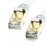 Vandesail® CAT7 High Speed Computer Router Gold Plated Plug STP Wires CAT7 RJ45 Ethernet LAN Networking Cable Professional Gold Headed Network Cable High Speed Premium Quality Cat seven / Patch / Ethernet / Modem / Router / LAN (16 ft-5 meters-White Oblate Shielded)