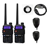 2 Pack Baofeng UV-5RTP Tri-Power 8/4/1W Two-Way Radio Transceiver (UV-5R Upgraded Version with Tri-Power), Dual Band 136-174/400-520MHz True 8W High Power Two-Way Radio + 1 Programming Cable + 2 Remote Speakers