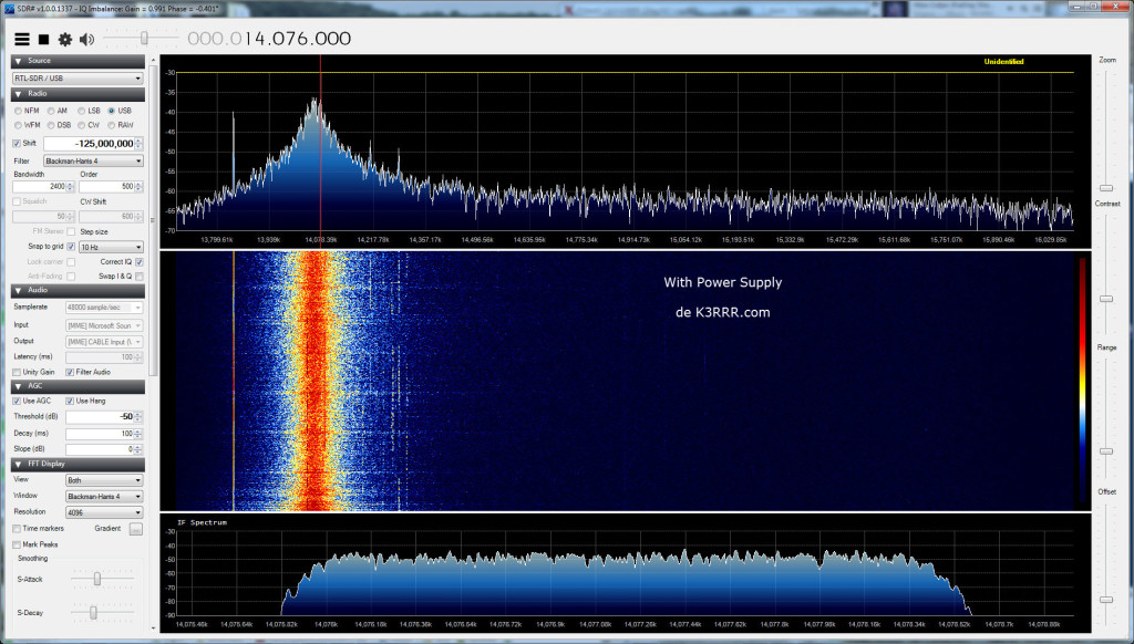 SDR 14 MHz Ham Radio Band Reception - With Power Supply RFI