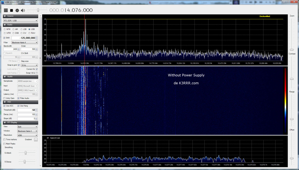 SDR 14 MHz Ham Radio Band Reception - Without Power Supply RFI